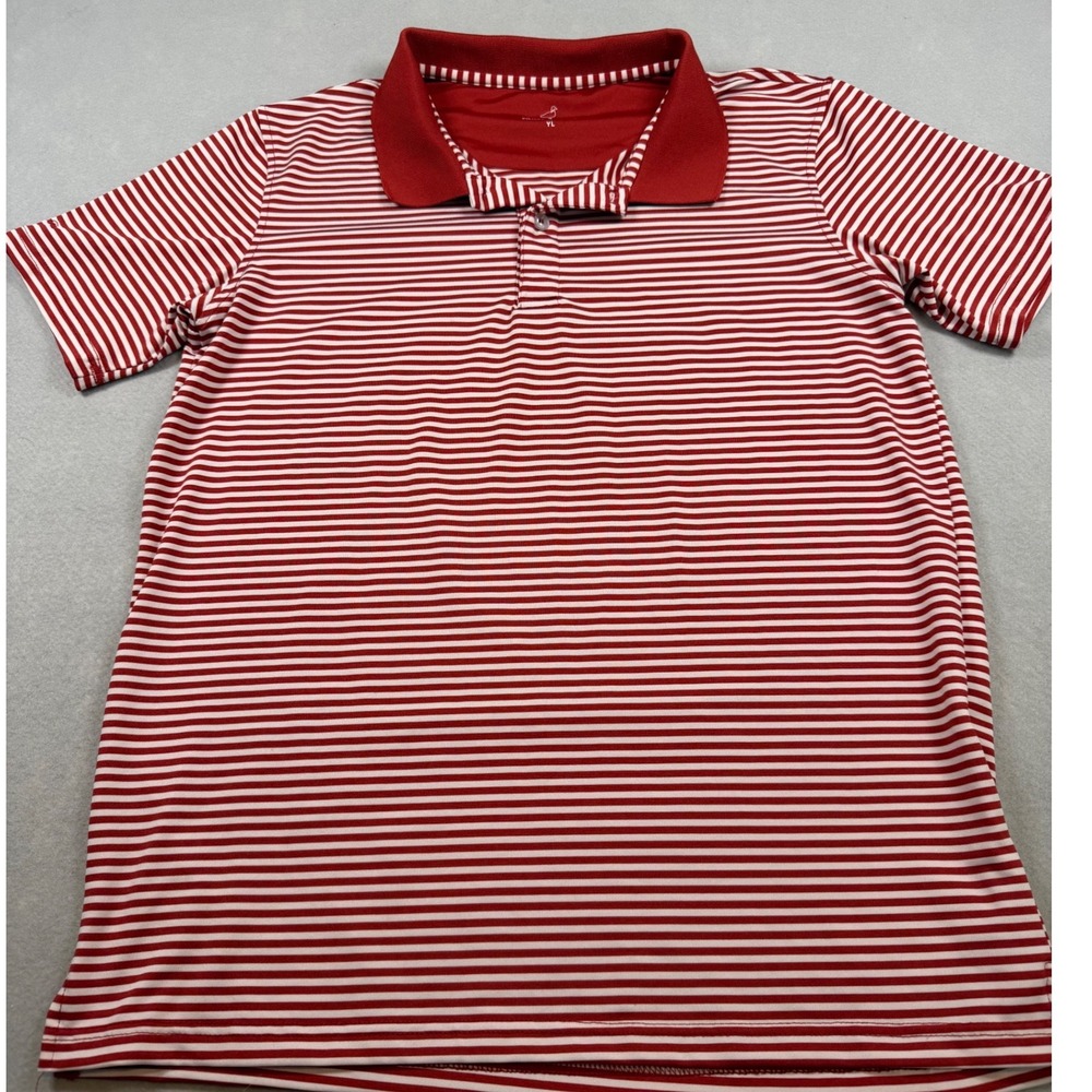 Properly Tied Boys Red White Striped Short Sleeve Polo Shirt Size YL Youth Large